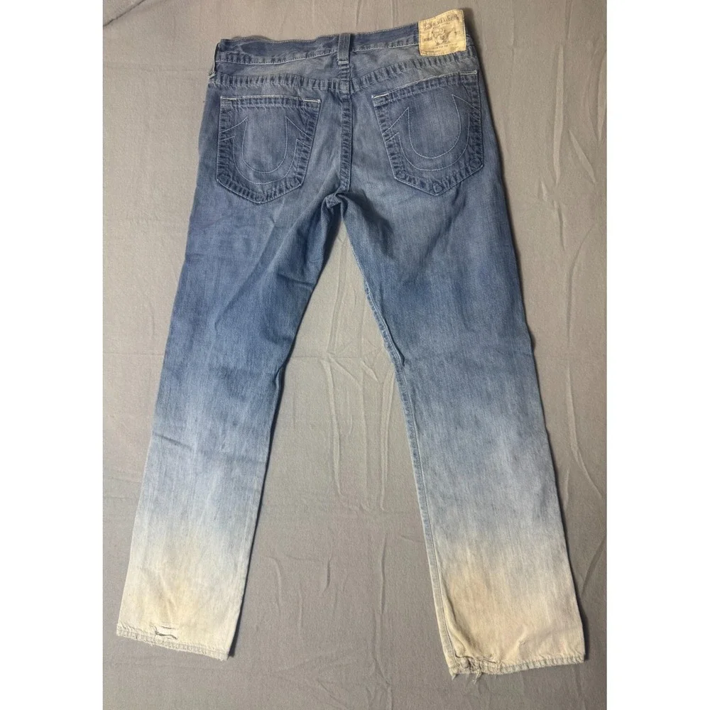 True Religion World Tour Geno Men 36 Blue Ombre Faded Distressed Jeans